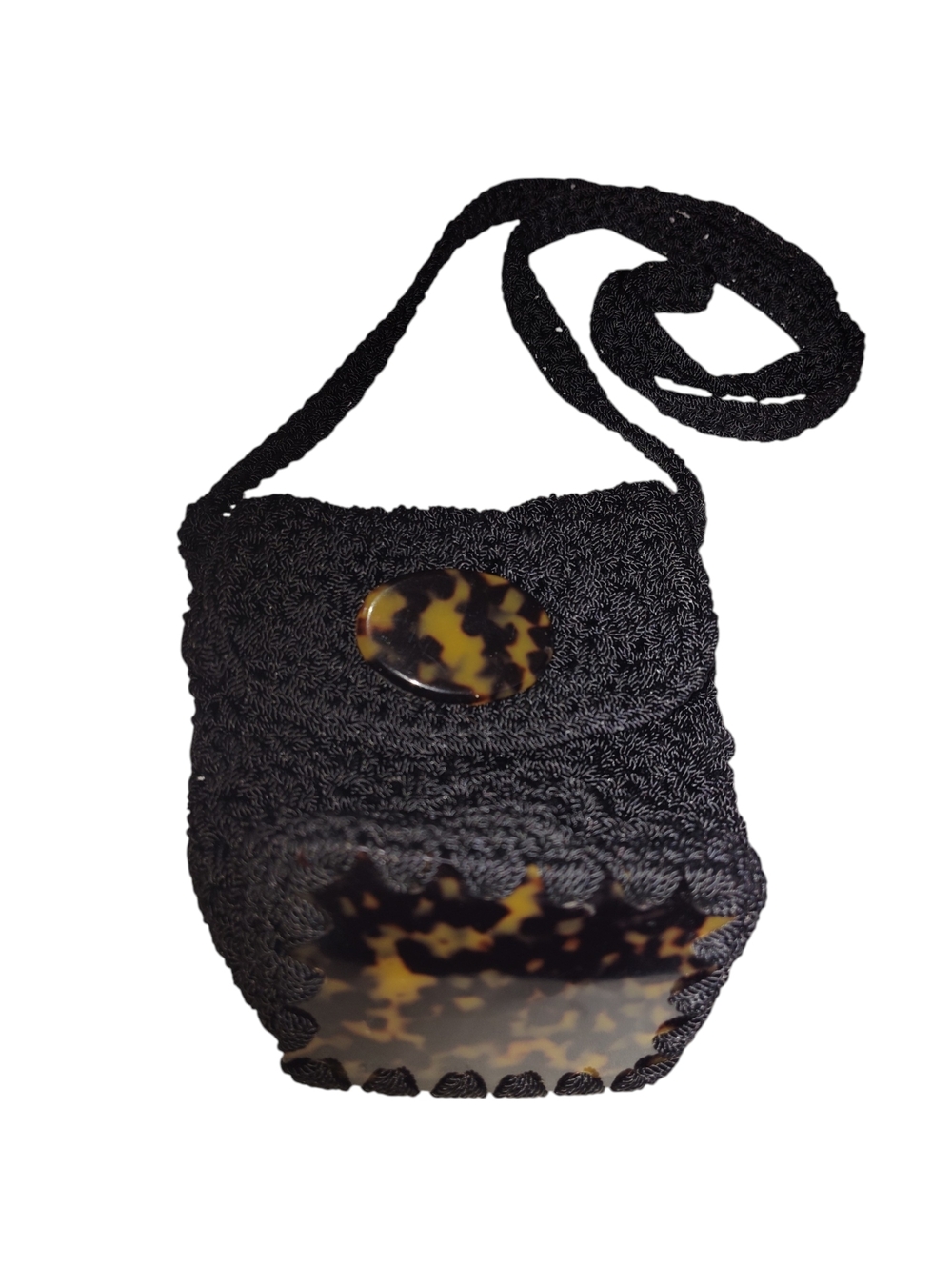 Christian Livingston Mini Black Woven Crossbody Bag with Tortoiseshell Accents